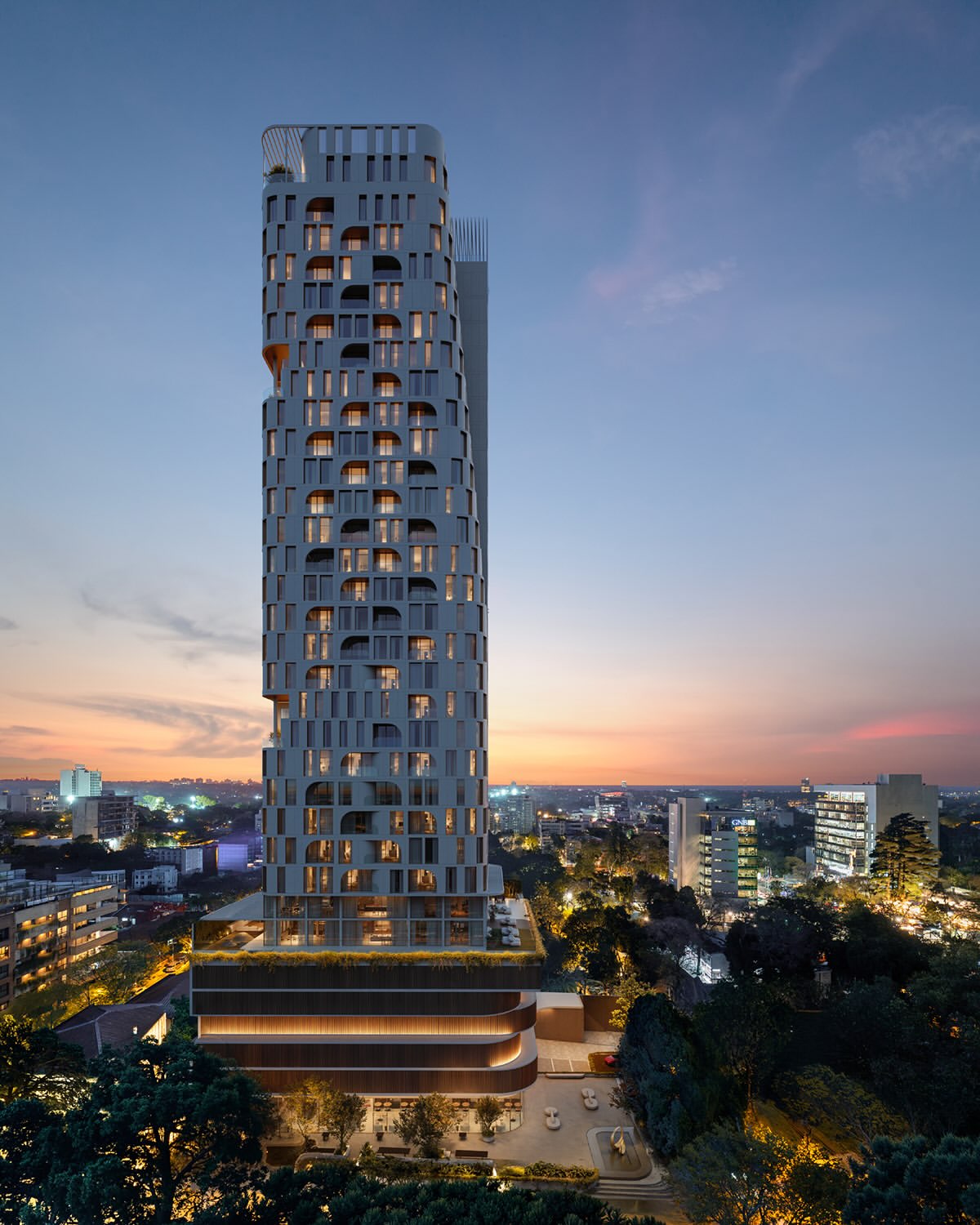 Royale Design by Pininfarina project renders showing the Asunción tower and amenities